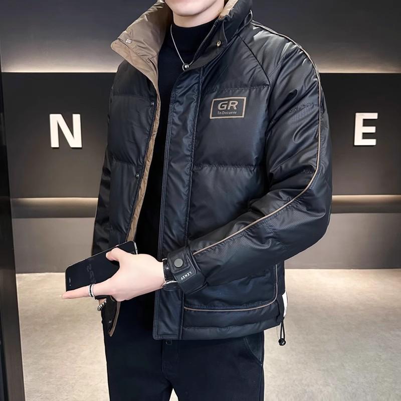 Men s Trendy 2025 Thick Color-block Stand-collar Down Jacket for Winter & Autumn 3XL for 155-165 kg чёрный