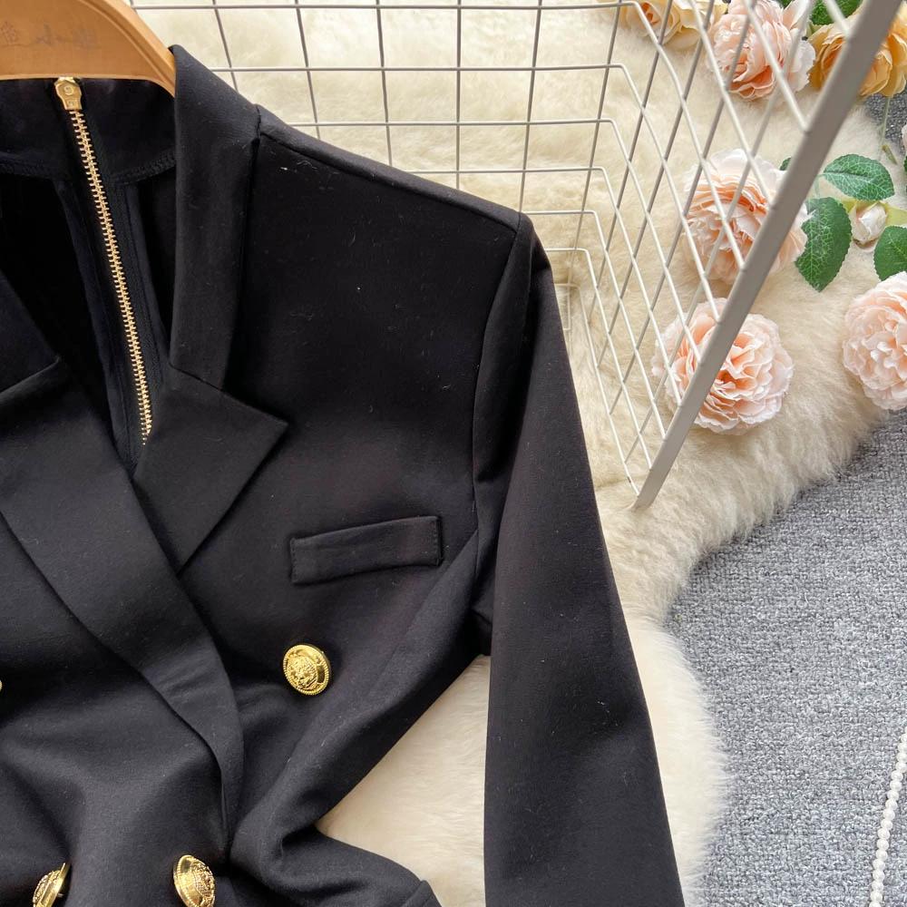 Autumn Winter Vintage Hepburn Style Slim Bodycon Party Dress Elegant Women Office Work Pencil Blazer Dresses