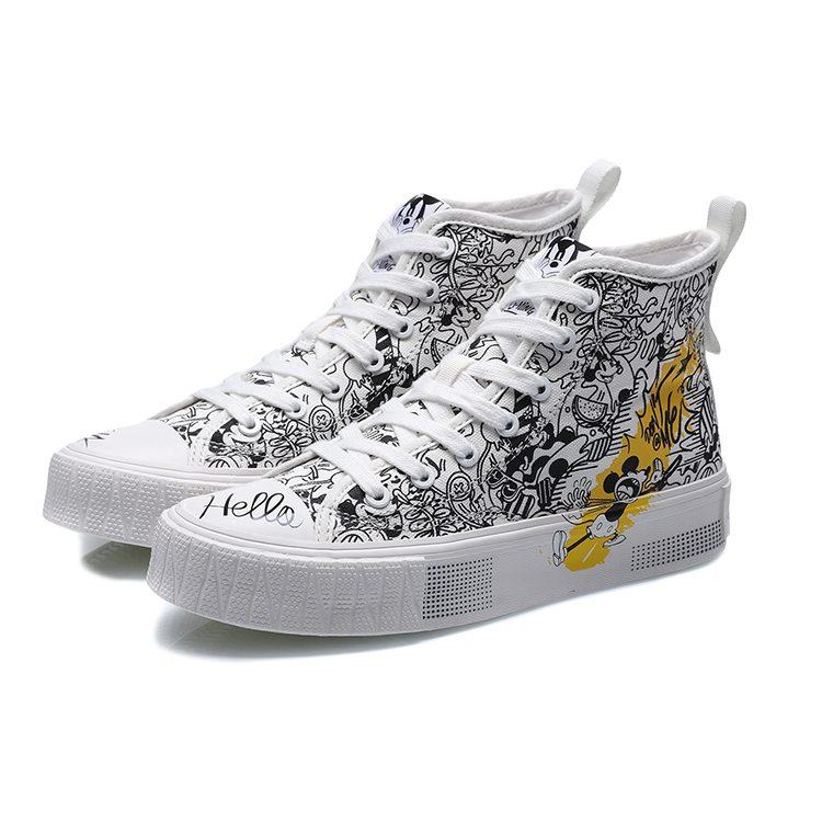 Chaussures montantes en toile respirantes résistantes à l'abrasion Disney x Li Ning pour femmes Noir Blanc AGCP338-5