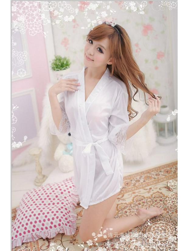 Curvy Women's Plus Size Lace Trim Open Front Bathrobe Lingerie - Sexy Sleepwear
