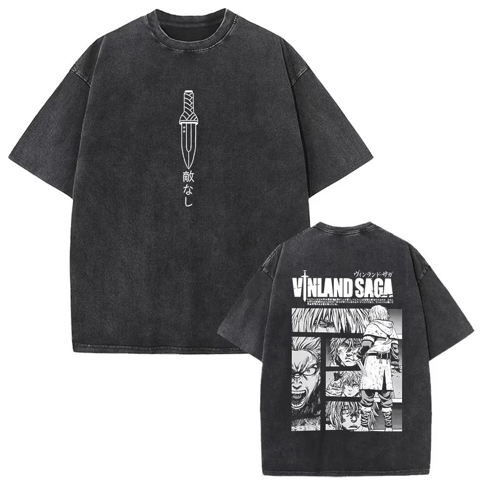 Vinland Saga Thorfinn Hadí meč Anime Grafika Kyselý wash Unisex Těžká bavlna Oversized Streetwear Tričko