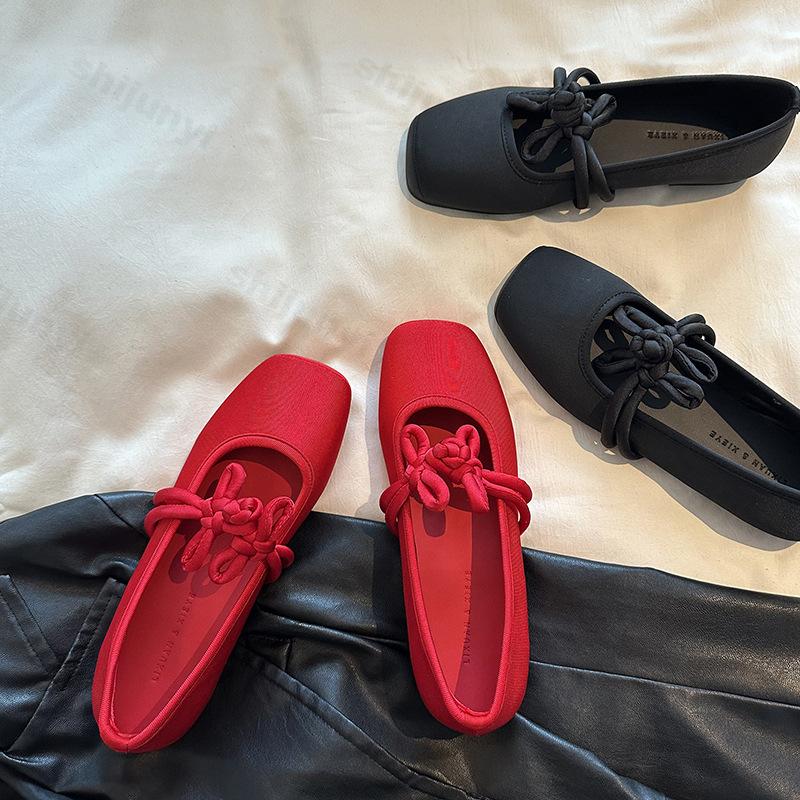 Fashion 2025 Spring New Shallow Mouth Mary Jane Women's Shoes Comfortable Soft Soled Flats Square Toe Slip on Casual Women's Shoes