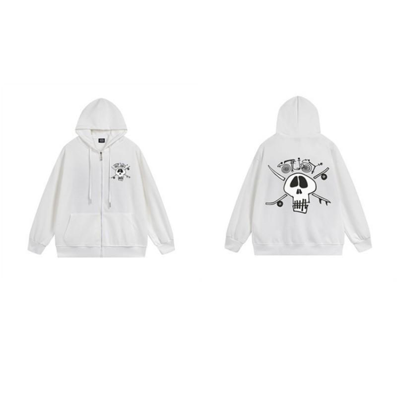 Mens Hooded Zip-Up Fleece-Lined Sweatshirt With Letter Print Casual Oversized Pullover Winter Jacket