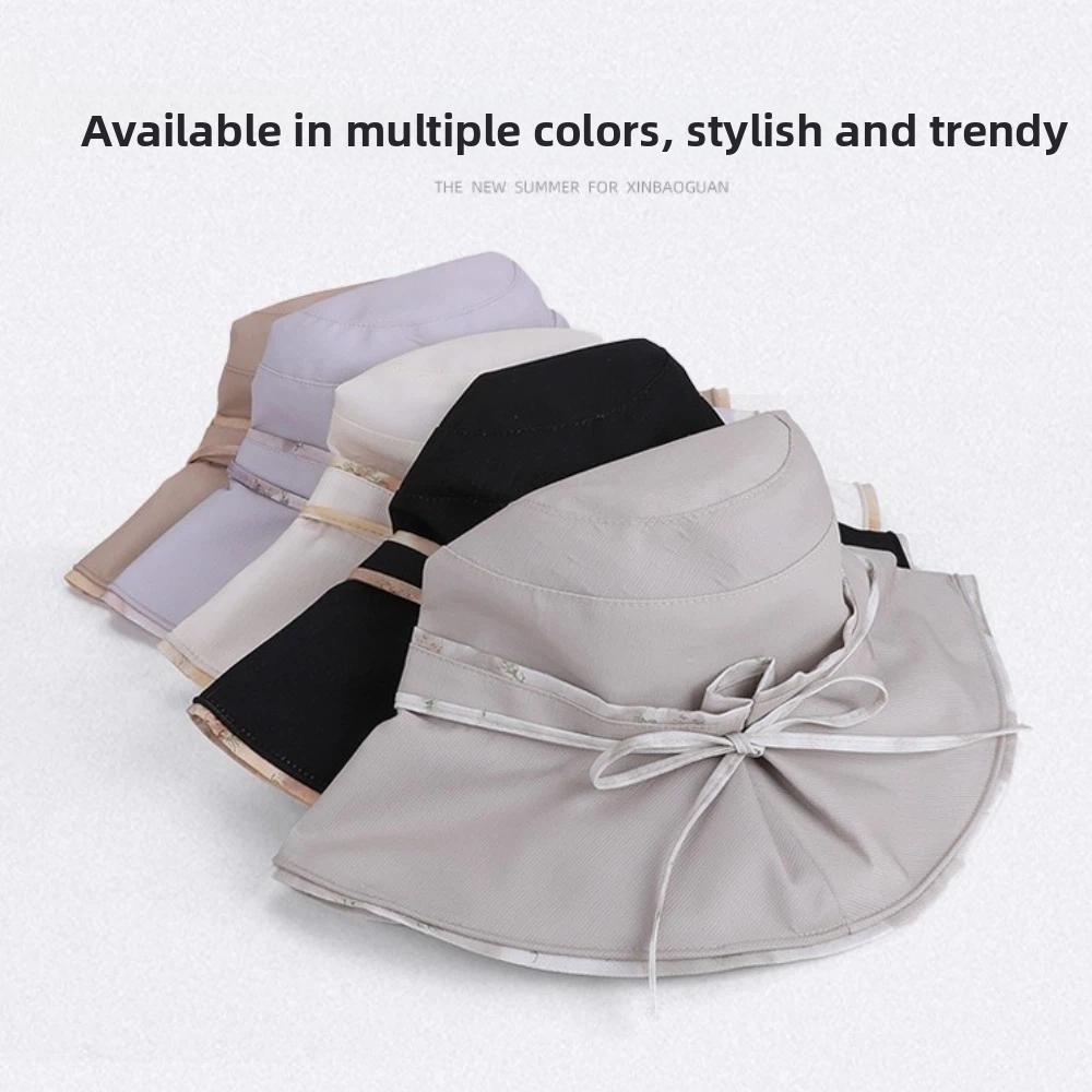 Lace-up Design Bucket Caps 10cm Large Brim Sunshade Hat New Girls Basin Caps  Beach Activities