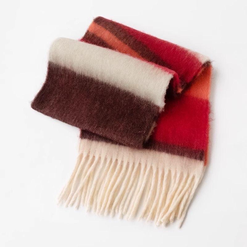 New Colorful Rainbow Scarf Women's Winter Dopamine Senior Student Sweet Warm and Cold Proof Plush Scarf Shawl