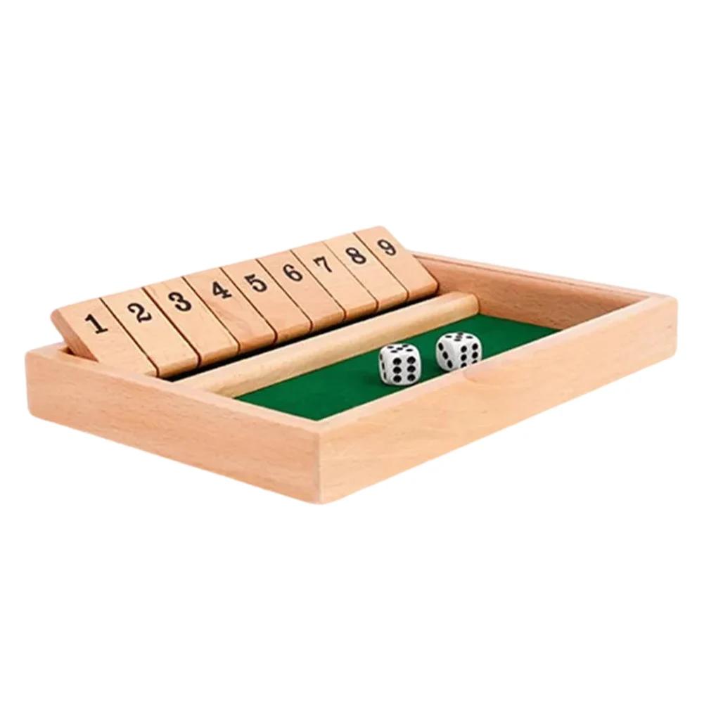 Shut The Box Dice Board Game Wooden Flaps & Dices Game 4 Players Pub Bar Party Supplies Family Entertainment for Kids & Adults
