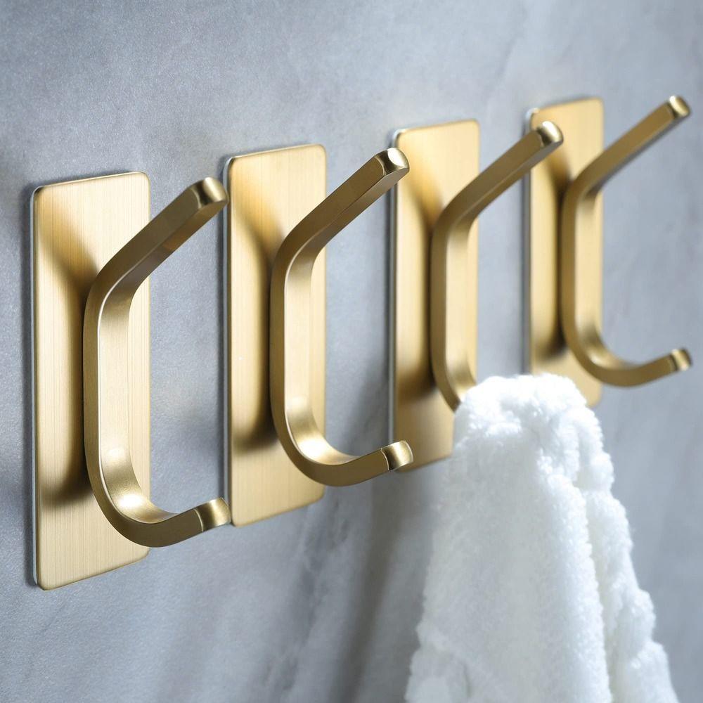 4pcs Stainless Steel Adhesive Towel Hooks Self Adhesive Waterproof Stick on Hooks No Drill Space Saving Heavy Duty Hooks