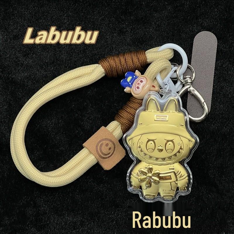 Golden 999 Pure Gold Mobile Phone Pendant Keychain Cartoon Plush Bag Charm