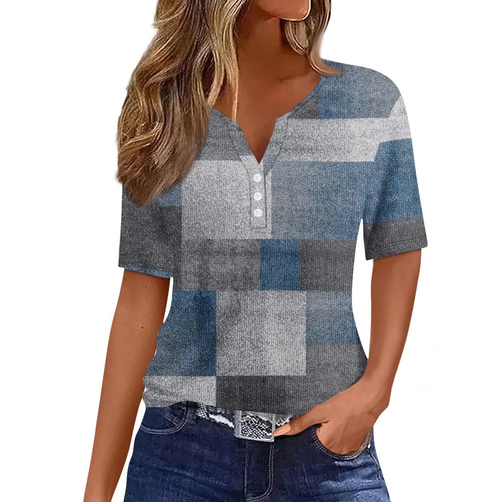 T-skjorte for kvinner T-skjorte med knapper med kortermet tunika Daily Weekend Fashion Basic V-hals vanlig topp