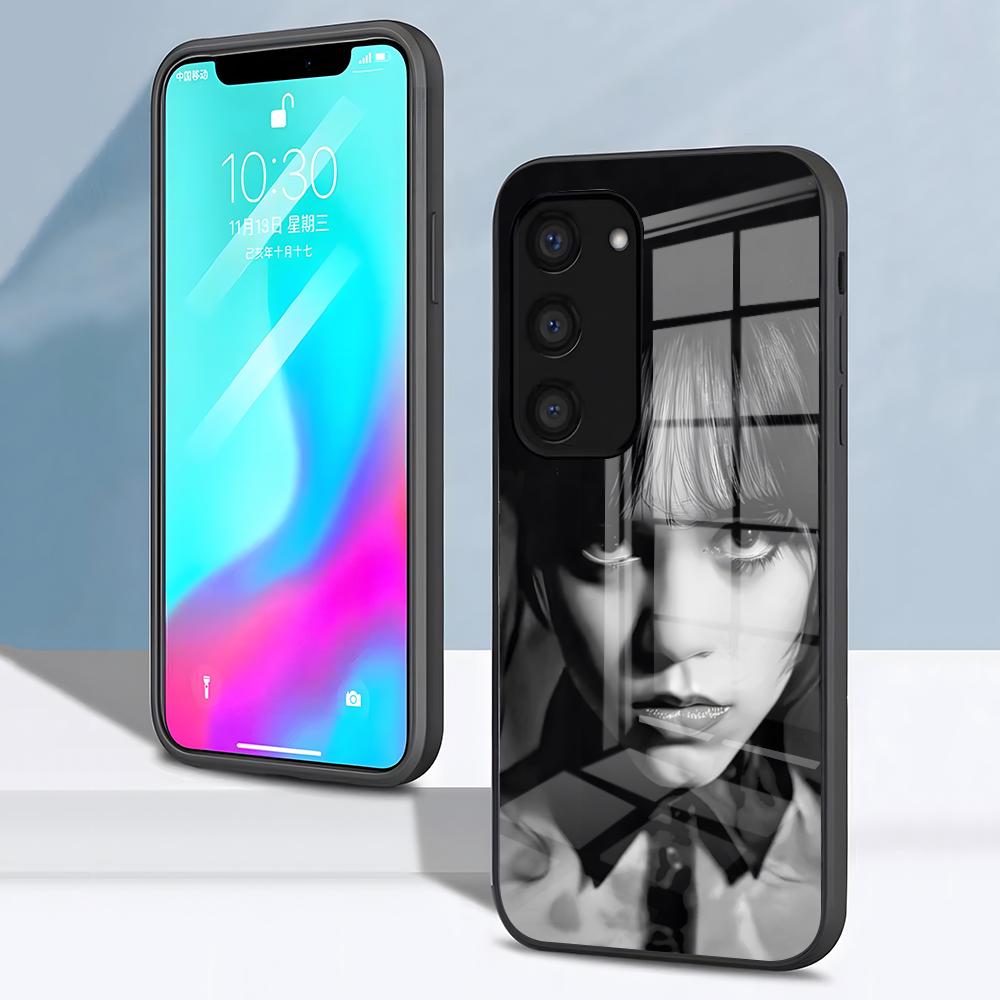 Coole Mädchen W-MittwochS A-Addams Handyhülle Für Samsung S26 S25 S24 FE S23 S22 S21 Plus S20 Ultra Note20Ultra Schwarze Glasabdeckung