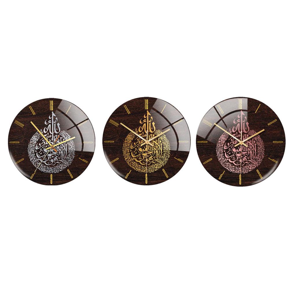 Large Round Art Acrylic Round Muslim Style Wall Clock Non Ticking Battery Powered Mute Quartz for Ramadan Eid Home Decorative