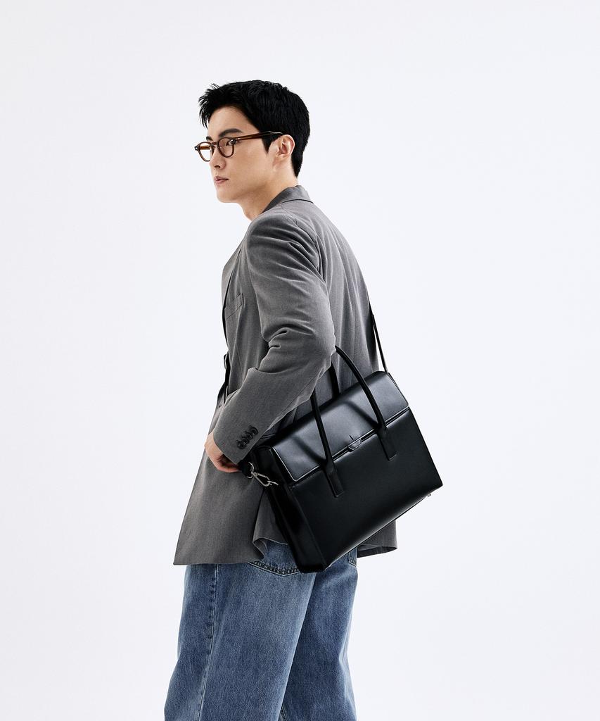 Bedford11Th Laptop Storage Poly Gun Top Handle Business Leather Tote Black