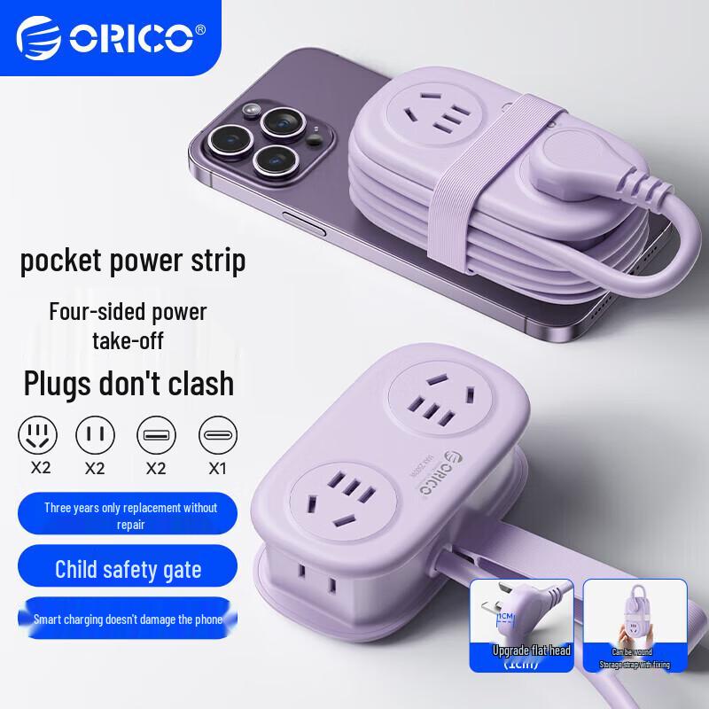 ORICO Portable Travel Power Strip with USB-C and USB-A CN plug (adapter included)