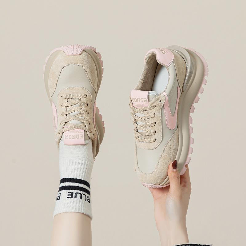 Women's spring new leather platform sports style casual shoes versatile, lightweight and non-slip running shoes