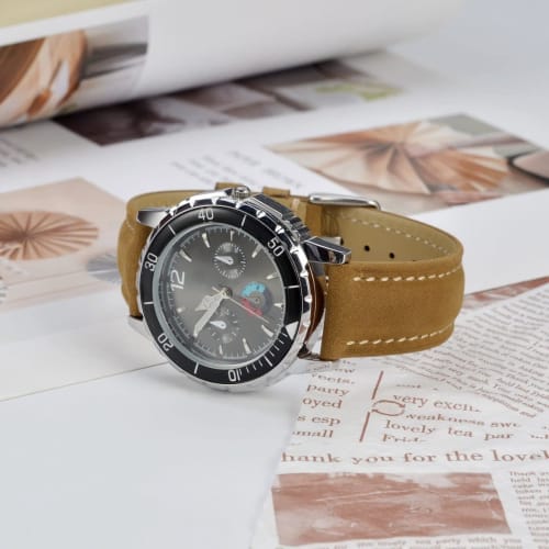 BISONSTRAP Replacement Watch Band, Genuine Suede Leather with Black Buckle and Spring Bars, 18mm, Camel, for Men and Women