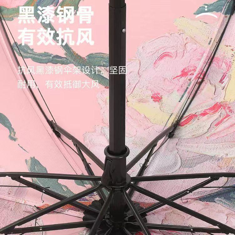 Double layered sun umbrella with female illustration hand drawn, compact and convenient folding, sun shading and UV protection, five fold umbrella