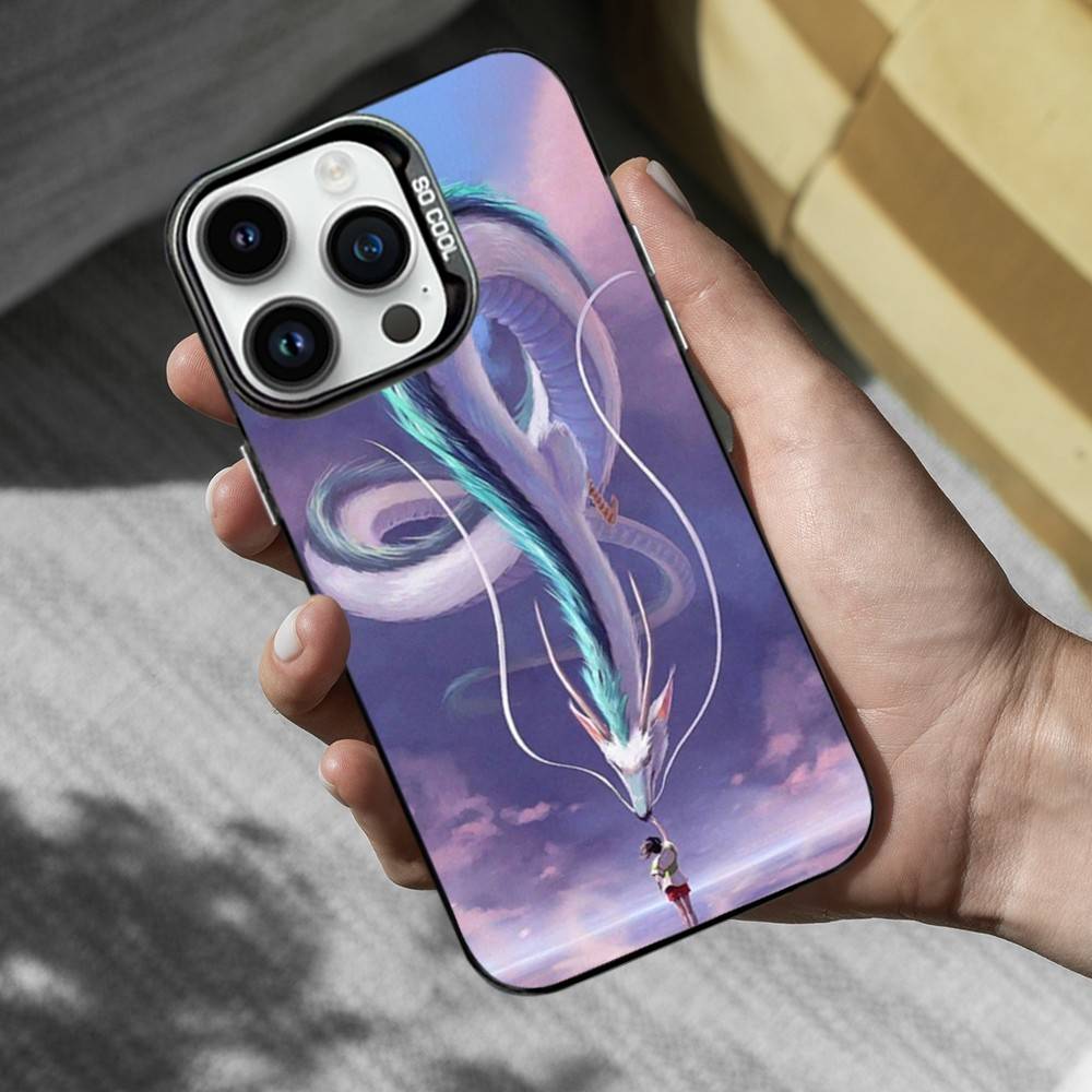 Ctue S-Spirited A-Away Anime Phone Case For iPhone 16,15,14,13,12,11,Mini,Pro,MAX Black Matte Shockproof Cover