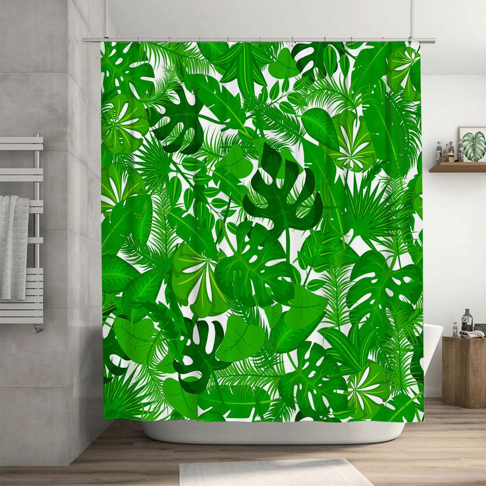 Green Palm Leaves Shower Curtain Waterproof Bathroom Decor For Home Decoration 69X70 Inches Green
