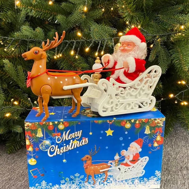 

Электрическая тележка Санта-Клауса с оленями, рождественские украшения, детский подарок, сани с лосем, детская игрушка, кукла, кукла, многоразовые рождественские украшения, принадлежности A259 #1