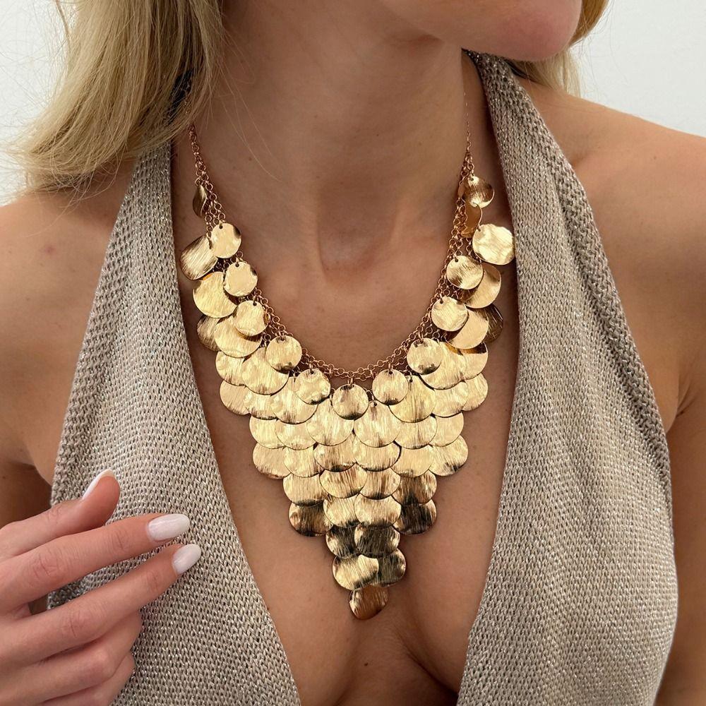 Metal Chain Tassel Sequin Necklace Bohemian Sequin Drop Earrings Fashion Gold Jewelry Gift