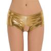 Women's Metallic Faux Leather Open Crotch Boyshorts Underwear Stretchy Low Waist Lingerie Panties for Intimate Wear