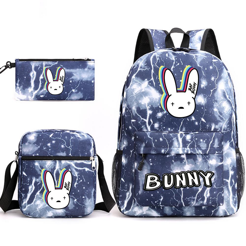 Popular Novelty Cool Bad Bunny Print 3pcs/Set Pupil School Bags Laptop Daypack Backpack Inclined Shoulder Bag Pencil Case