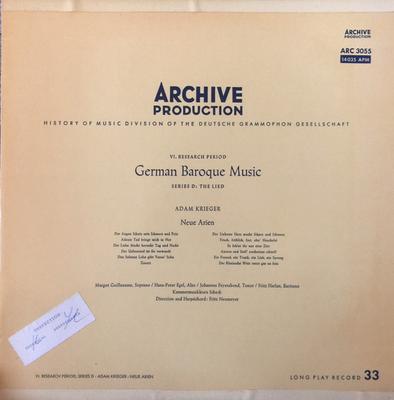 Disque vinyle MARGOT GUILLEAUME HANSPETER EGEL Adam Krieger Nouvelles Arie 14035 PRODUIT D'ARCHIVE 1957 US Classique Occasion