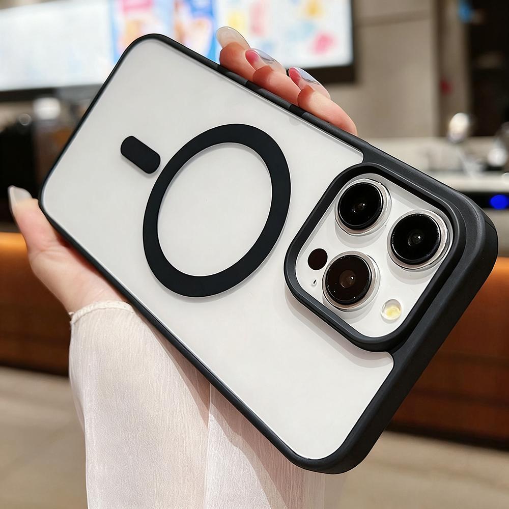 Fashion New Black Transparent Magnetic Phone Cases For iPhone 16 Pro 17 15 14 13 11 12 Pro Max Wireless Charging Protect Cover