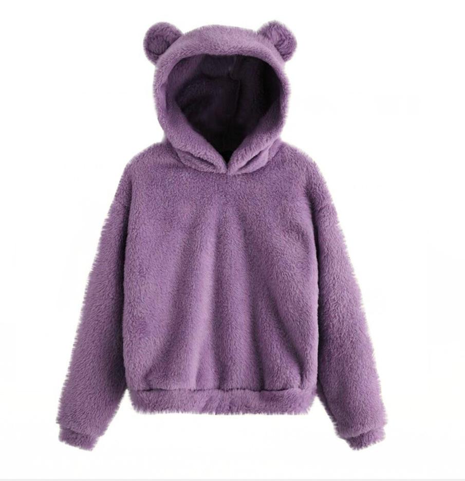 Felpa con Cappuccio Foderata in Pile Invernale con Orecchie da Coniglio Donna Calda Morbida Accogliente Top Casual