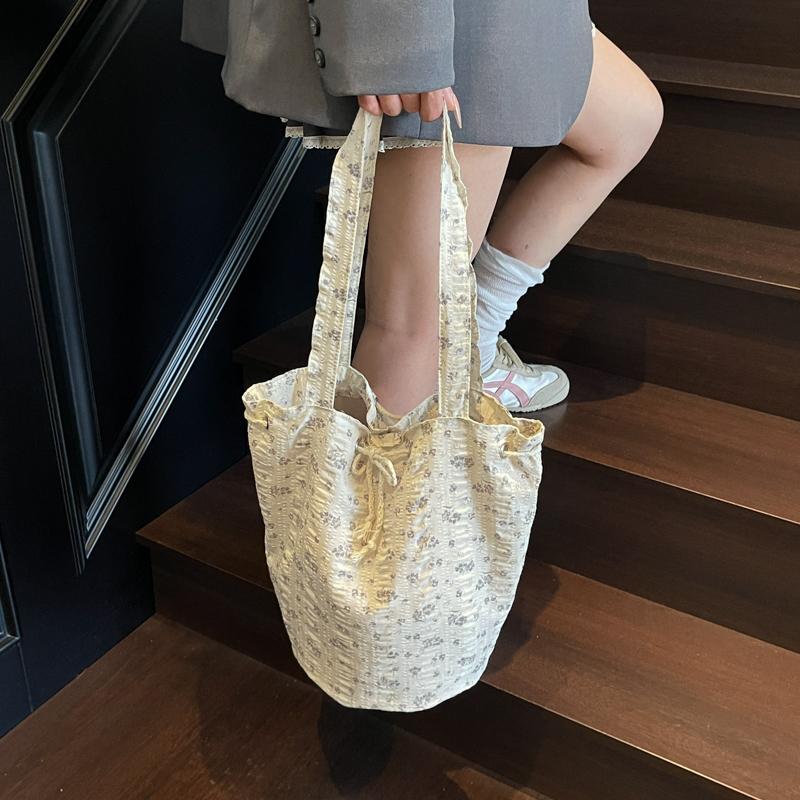 Floral Print Shoulder Bag Women's Large Capacity Bucket Bag Commuter Tote Bag