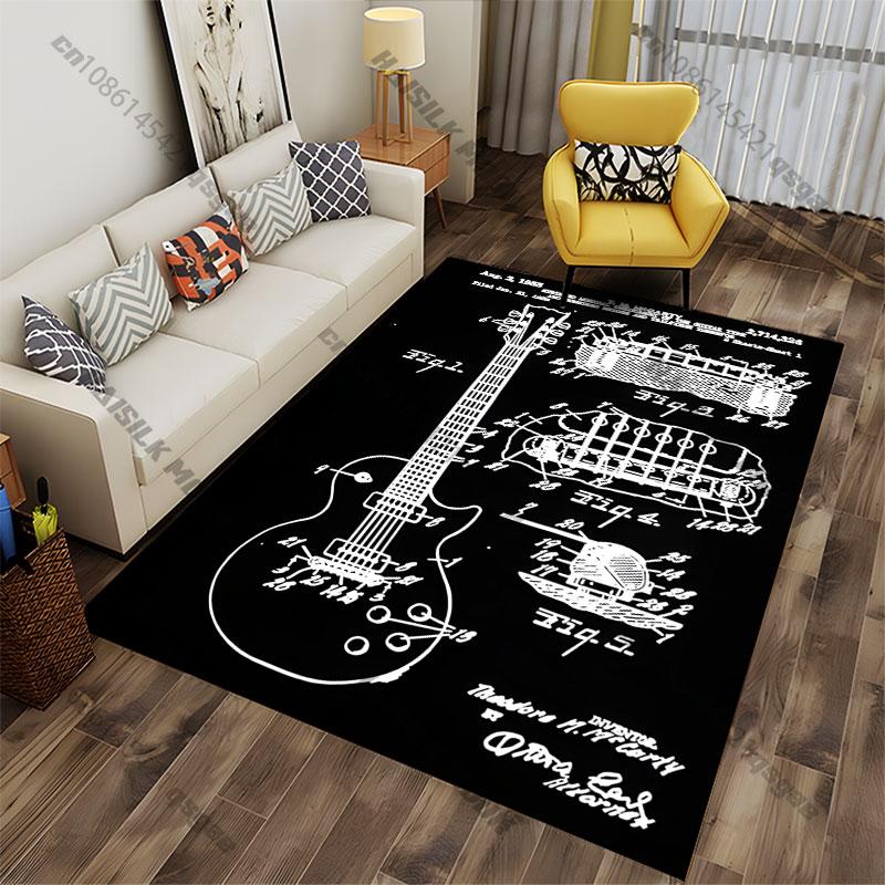 Guitar Patent Design Schematic Carpet Yoga Living Room Room Decor Children's Crawling Mat Doormat Area Rug Games Mat
