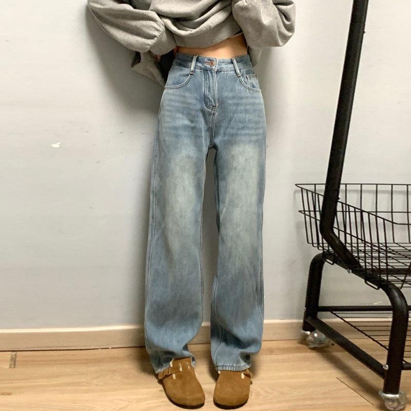 Pear-Shaped Women's Plus Velvet Wide-Leg Floor-Length Warm Jeans