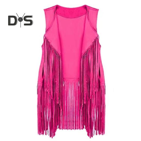 

Женский кардиган с кисточками и бахромой, однотонный, с открытой строчкой, винтажный ковбойский костюм в стиле вестерн, косплей, хиппи, без рукавов, сценическое представление, ролевая игра, женский жилет L розы красного