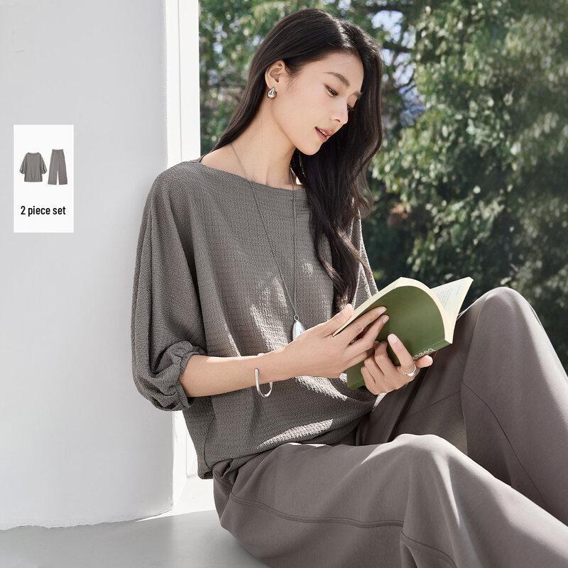 

IHIMI Women s Off-Shoulder Batwing Knit Two-Piece Set S
