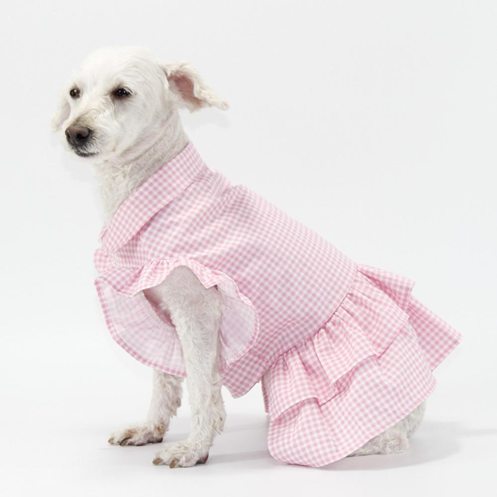 

Pomeranian Teddy Dog Summer Clothes Thin Flying Sleeve Plaid Pet Shirt Small Dog Bichon Dog Clothes Vest M