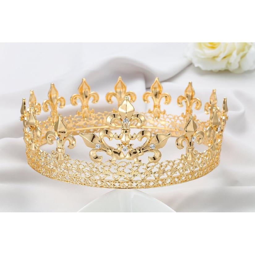 S SNUOY King Crown Full Round Crown Cake Topper Prom Party Hats Birthday Crown for Men