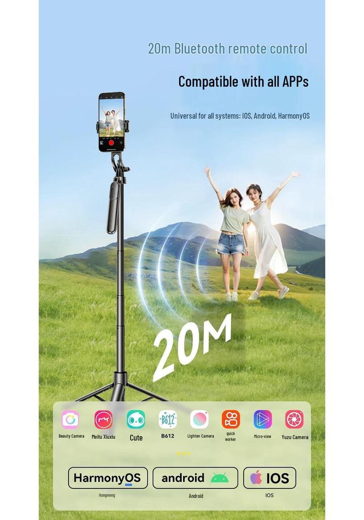 3-in-1 Magnetic Selfie Stick with Remote and Tripod for Outdoor Mobile Photography