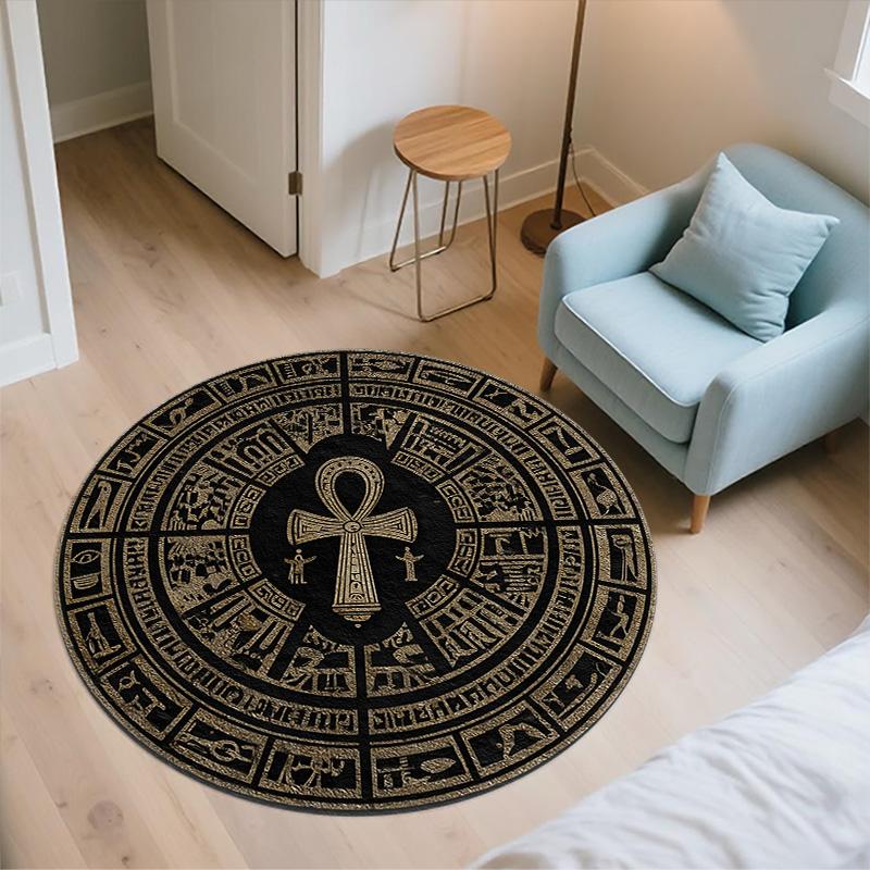 Ancient Egyptian Pattern  Round Area Rug,Carpet Rug for Living Room Bedroom Sofa Playroom Decor,Non-slip Floor Mat