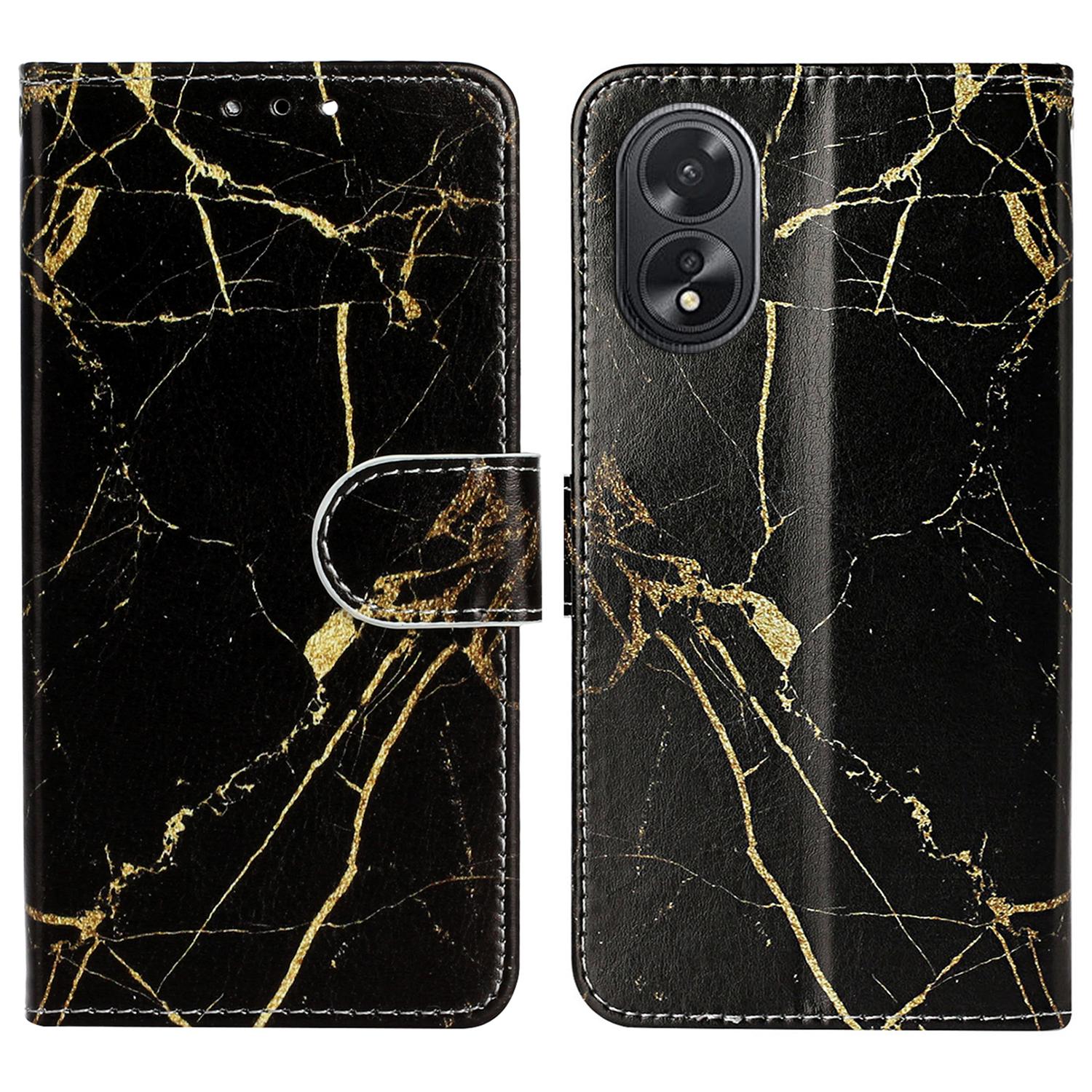 

For Oppo A38 4G/A18 4G Case PU Leather Pattern Magnetic Folio Flip Phone Cover Black Gold Marble