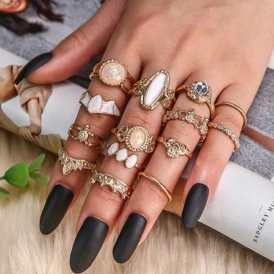 Modischer Damen 14-teiliger Ringsatz - Damenring Metallring Glänzender Ring Metallring Weihnachtsgeschenk