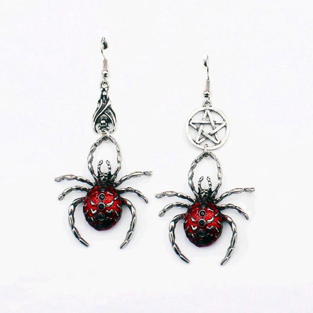 Punk Gothic Sliver Color Vampire Bat Red Drip Glaze Simulated Stereo Spider Dangle Earrings for Women Halloween Parody Jewelry
