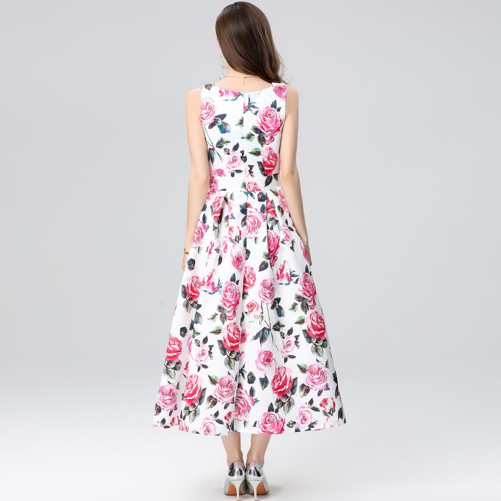 Summer Women Elegant Sleeveless Print High Waist Long Maxi Tank Party Dresses