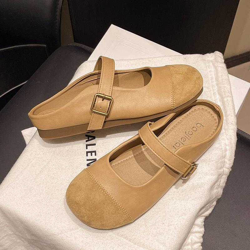 Baotou Half Slippers Women's Soft Sole New Outer Wear Autumn Boken Retro Shoes Mary Jane Single Shoes 2025