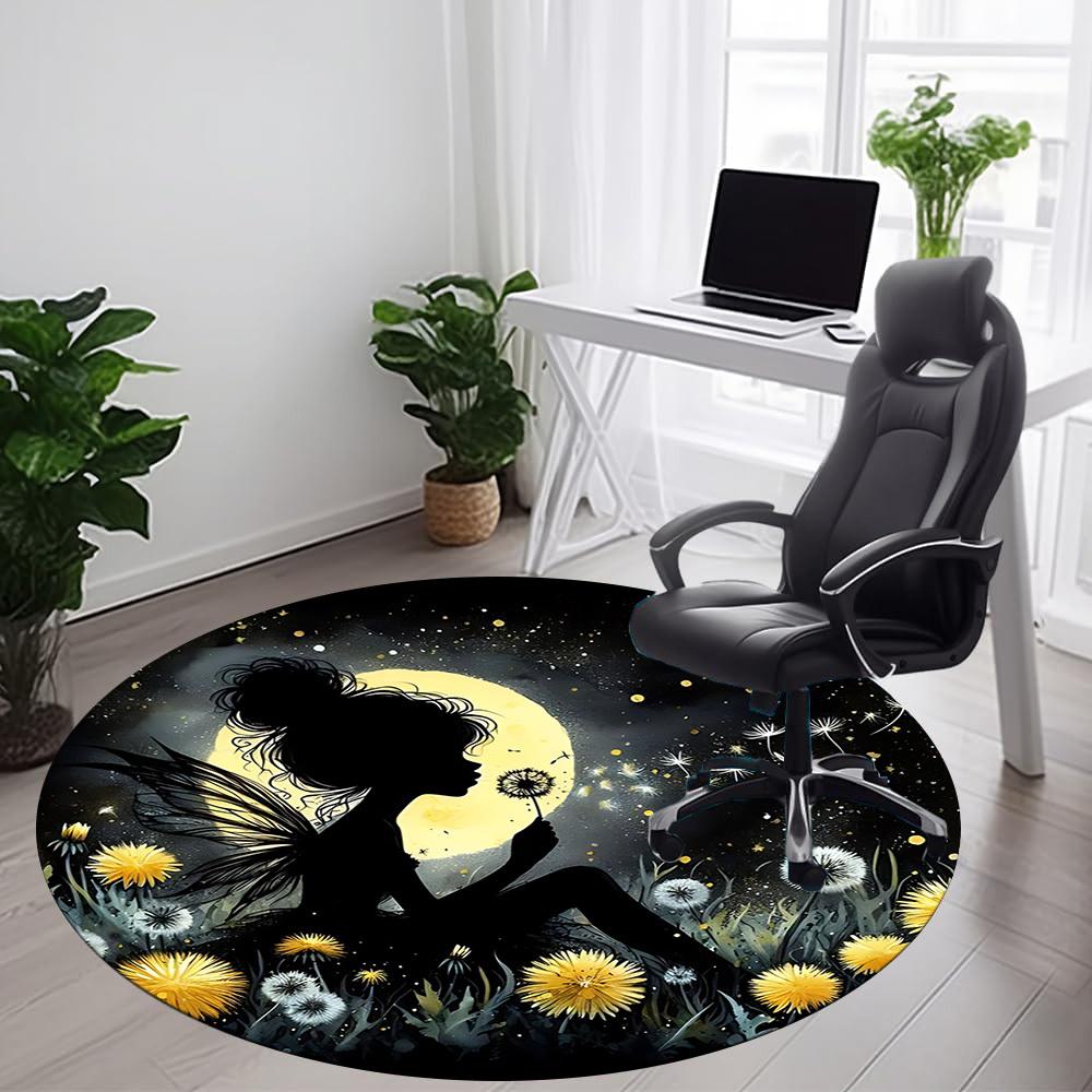 1pc Fairy Dandelion Office Round Area Rug,  Mat Suitable ForOffice, Under Office Chairs Bedroom Living Room Home Decor, Room Deco