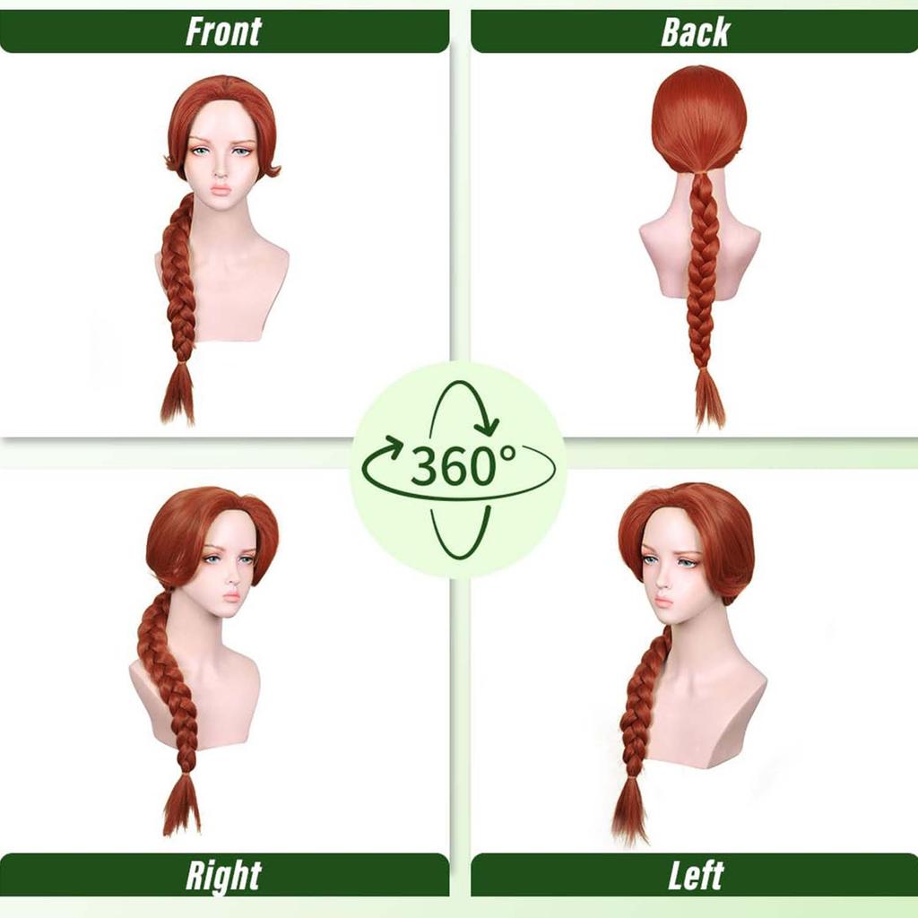 Synthetic Long Braid Reddish Brown Wig for Women, Wig Princess Red Brown Movie Wig for Halloween Costume Cosplay Party