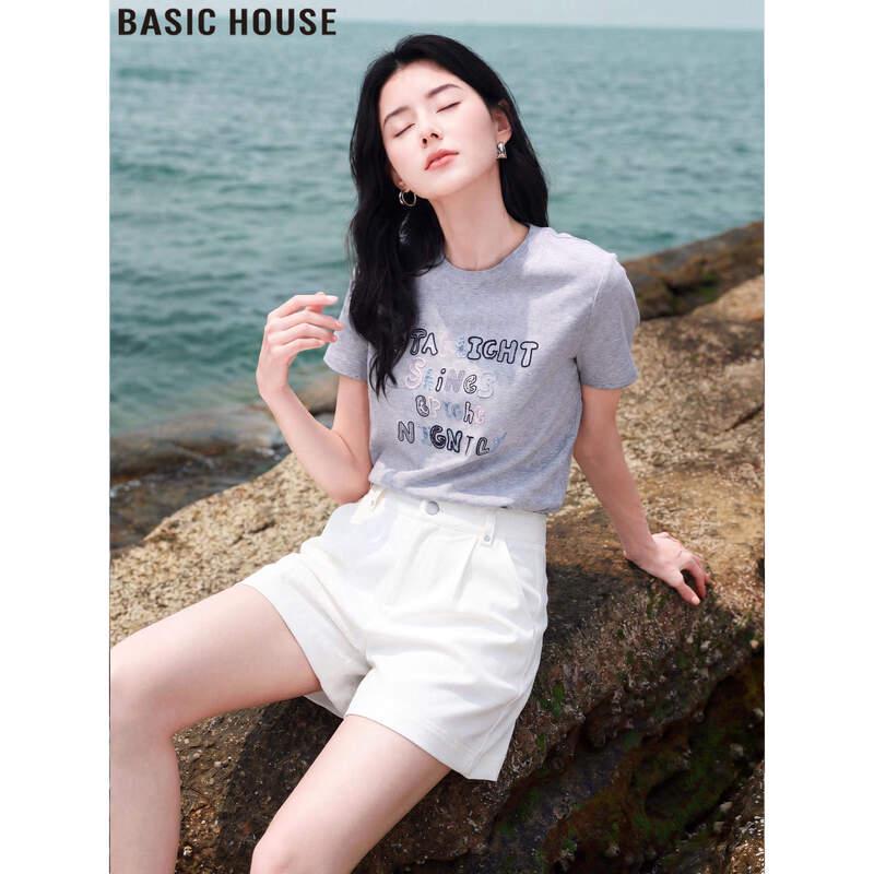 Basic House Women s High-Waist Straight-Leg Shorts M