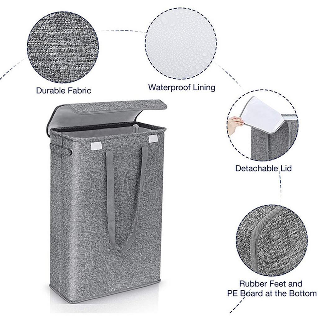 Linen Laundry Hamper with Lid 45L Collapsible Dirty Clothes Basket Imitation Cotton Wash Bin for Home Dorm Storage
