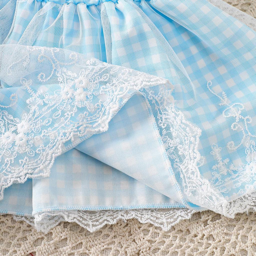 Sommer Süßes Karomuster & Kaninchen Stickerei Set: Trägertop & Weitbeinige Hose für Mädchen