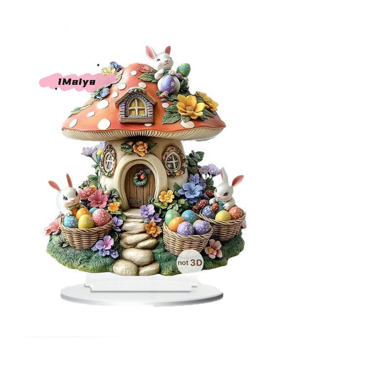 M-Easter Egg Shaped Cottage Rabbit Acrylic Ornament 2D Flat Cute Rabbit Desktop Ornament Easter Gift