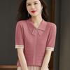 Summer Ice Silk Short Sleeved T-shirt Women's Thin POLO Collar Top New Fashionable Doll Collar Knitted Shirt